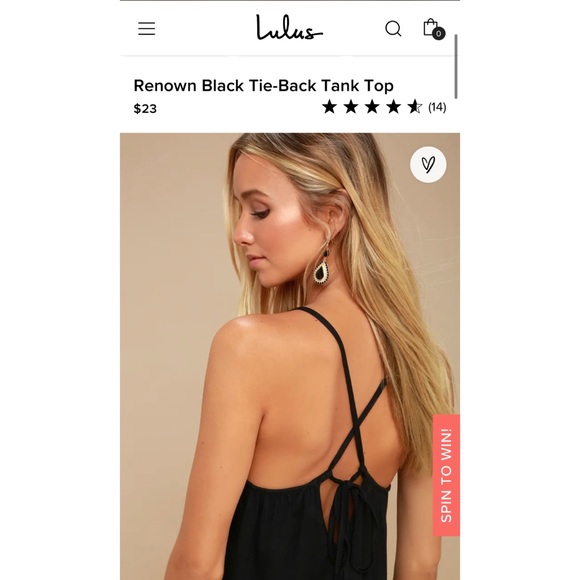 Lulu’s Tie Back Tank Strap Top black women’s M - Picture 6 of 6